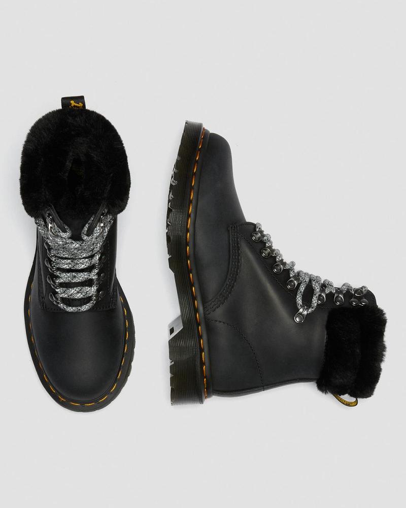 Dr Martens 1460 Serena Collar Faux Fur Forede Vinterstøvler Dame Sort | DK 278XYU